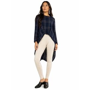 NÜMPH Zerlina Navy Plaid Twisted High-Low Tunic Top Long Sleeve‎ UK 14